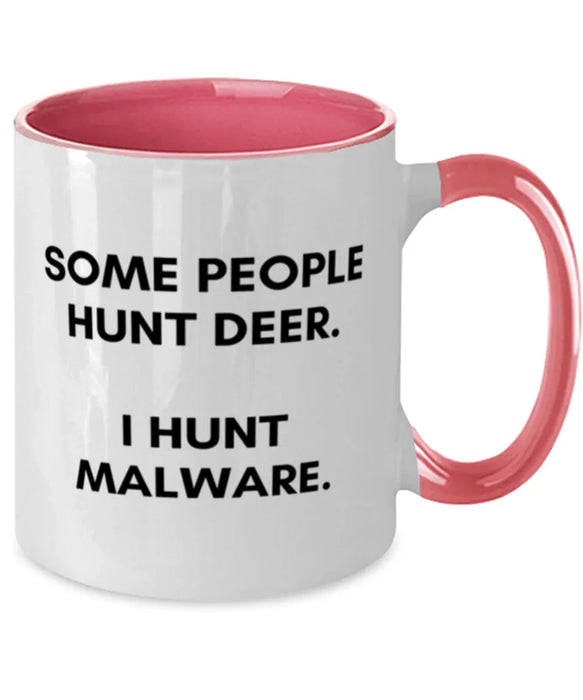 Cyber Security Analyst, Technician, CISO Coffee Mug, I Hunt Malware, Chief Information Security Officer, Cyber Security Analyst, Technician, CISO Funny, Inappropriate, Gag, Coffee Mug Pink Two Tone, Gift for Cyber Security Analyst, Technician, CISO