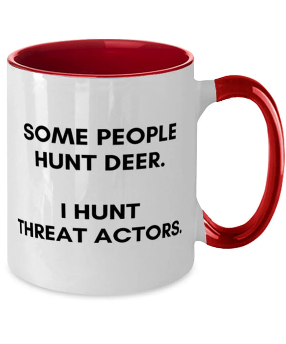 Cyber Security Analyst, Technician, CISO Coffee Mug, I Hunt Threat Actors, Chief Information Security Officer, Cyber Security Analyst, Technician, CISO Funny, Inappropriate, Gag, Coffee Mug Red Two Tone, Gift for Cyber Security Analyst, Technician, CISO