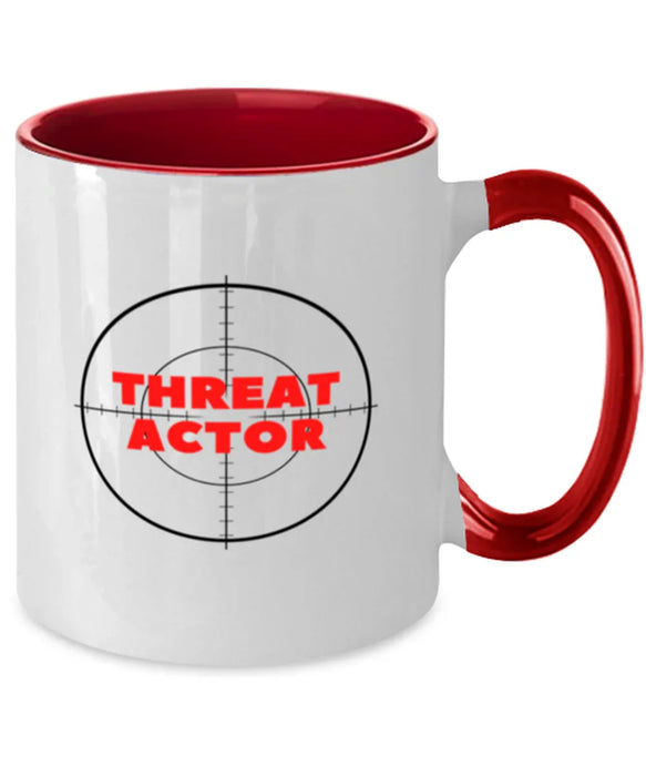 Cyber Security Analyst, Technician, CISO Coffee Mug, Hunt Threat Actors, Chief Information Security Officer, Cyber Security Analyst, Technician, CISO Funny, Inappropriate, Gag, Coffee Mug Red Two Tone, Gift for Cyber Security Analyst, Technician, CISO