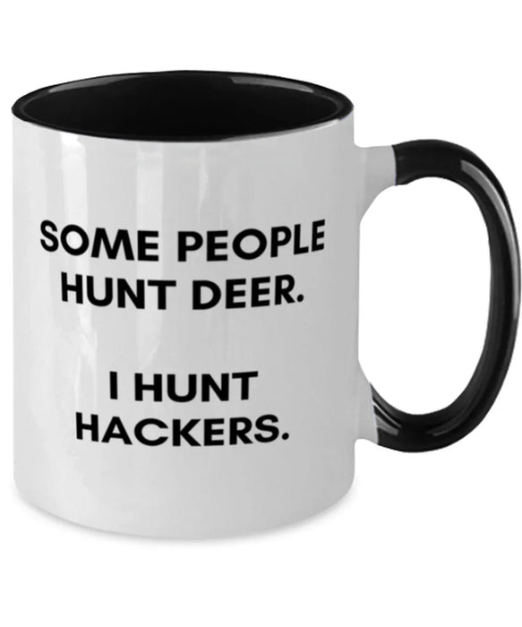 Cyber Security Analyst, Technician, CISO Coffee Mug, I Hunt Hackers, Chief Information Security Officer, Cyber Security Analyst, Technician, CISO Funny, Inappropriate, Gag, Coffee Mug Black Two Tone, Gift for Cyber Security Analyst, Technician, CISO