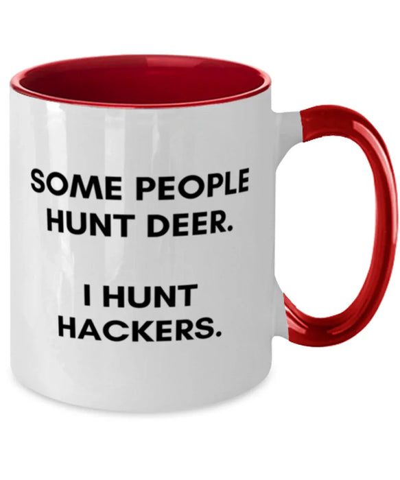 Cyber Security Analyst, Technician, CISO Coffee Mug, I Hunt Hackers, Chief Information Security Officer, Cyber Security Analyst, Technician, CISO Funny, Inappropriate, Gag, Coffee Mug Red Two Tone, Gift for Cyber Security Analyst, Technician, CISO