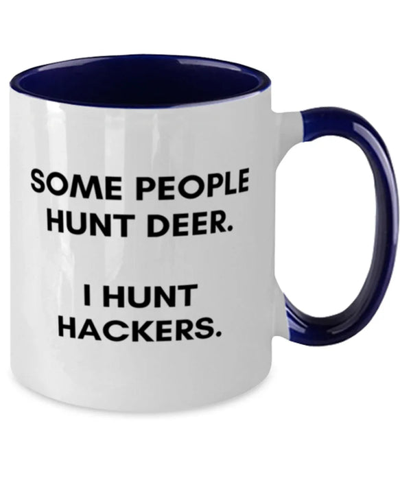 Cyber Security Analyst, Technician, CISO Coffee Mug, I Hunt Hackers, Chief Information Security Officer, Cyber Security Analyst, Technician, CISO Funny, Inappropriate, Gag, Coffee Mug Navy Two Tone, Gift for Cyber Security Analyst, Technician, CISO