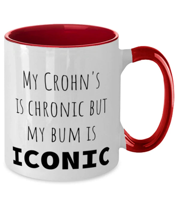 Crohns, Crohns Awareness, Coffee Mug, My Crohns is Chronic but My Bum is Iconic, Crohns, Crohns Awareness, Funny, Inappropriate, Gag, Coffee Mug Red Two Tone, Gift for Crohns, Crohns Awareness,