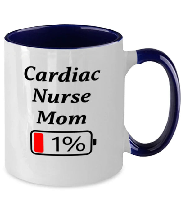 Funny Cardiac Nurse Mom Coffee Mug, Gift for Cardiac Nurse Mom, 1% Battery Cardiac Nurse Mom, Gag Gift for Cardiac Nurse Mom, Unique, Cheap, Christmas, Birthday, Nurse Week, Two Tone Navy Blue