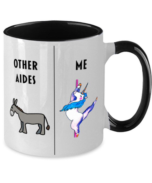 Funny Aide Coffee Mug, Gift for Aide, Gag Gift for Aide, Unique Gift for Aide, Cheap Aide Gift, Donkey Unicorn Two Tone Black Mug