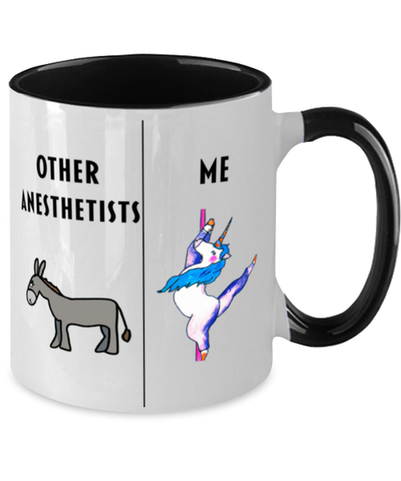 Funny Anesthetist Coffee Mug, Gift for Anesthetist, Gag Gift for Anesthetist, Unique Gift for Anesthetist, Cheap Anesthetist Gift, Donkey Unicorn Two Tone Black Mug