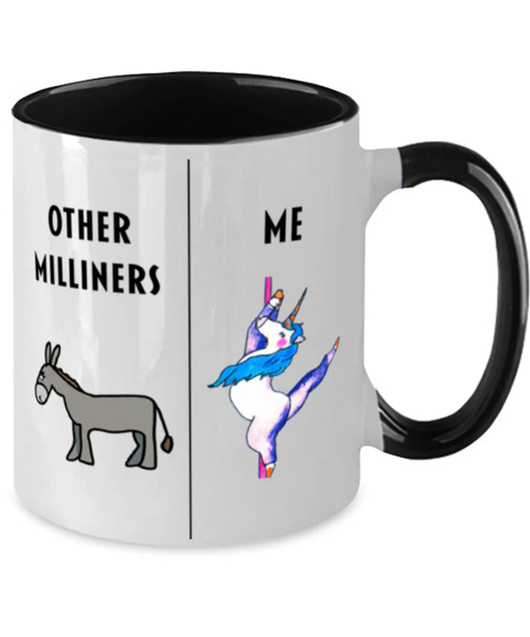 Funny Milliner Coffee Mug, Gift for Milliner, Gag Gift for Milliner, Unique Gift for Milliner, Cheap Milliner Gift, Donkey Unicorn Two Tone Black Mug