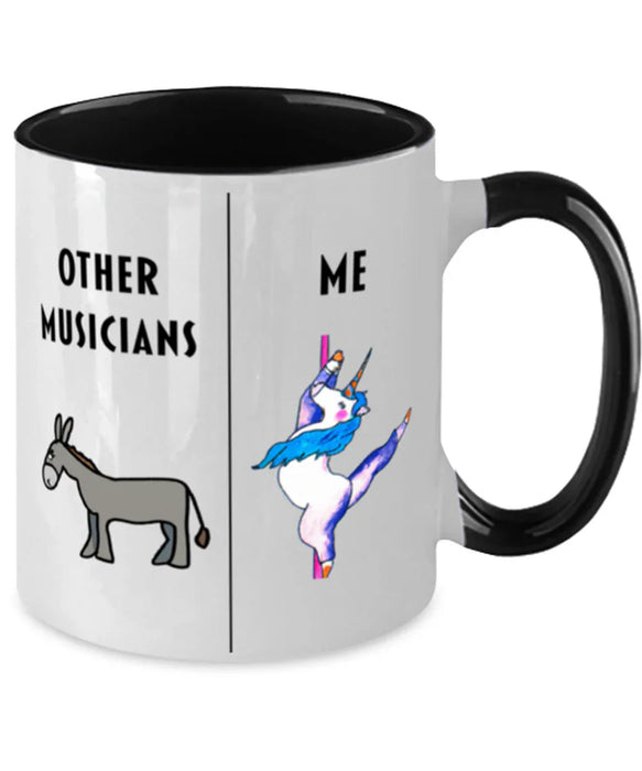 Funny Musician Coffee Mug, Gift for Musician, Gag Gift for Musician, Unique Gift for Musician, Cheap Musician Gift, Donkey Unicorn Two Tone Black Mug