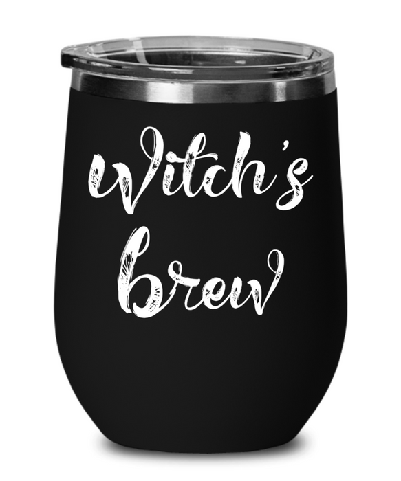 Halloween Wine Glass, Halloween Wine Tumbler, Witch’s Brew, Halloween Water Bottle, For Her Stemless, White