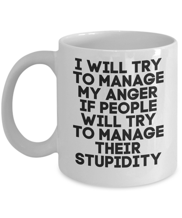 Anger Management Mug, Anger Management Coffee Mug, Stupid People, Funny Mug, Tea Cup