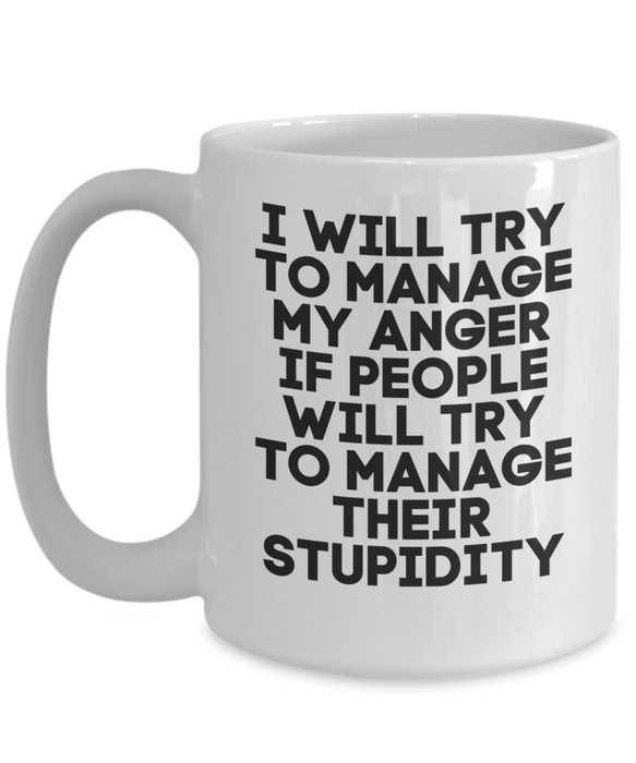 Anger Management Mug, Anger Management Coffee Mug, Stupid People, Funny Mug, Tea Cup