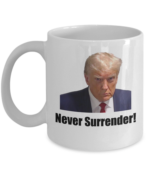 Trump Mug Shot, Mug Shot Coffee Mug, Funny Trump Gift, Trump 2024, Gift for Republican, Election Interference, Never Surrender