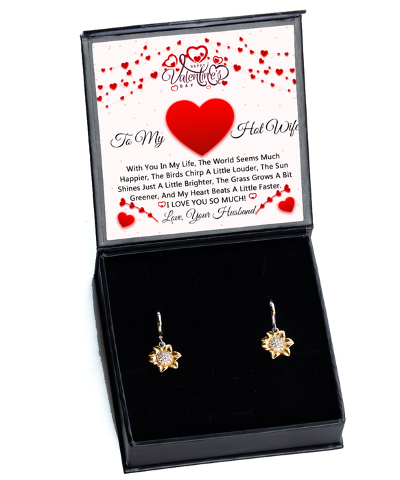 To My Hot Wife, Valentines Jewelry, Gift for Hot Wife, Sunflower Earrings, Funny, Unique, Thoughtful