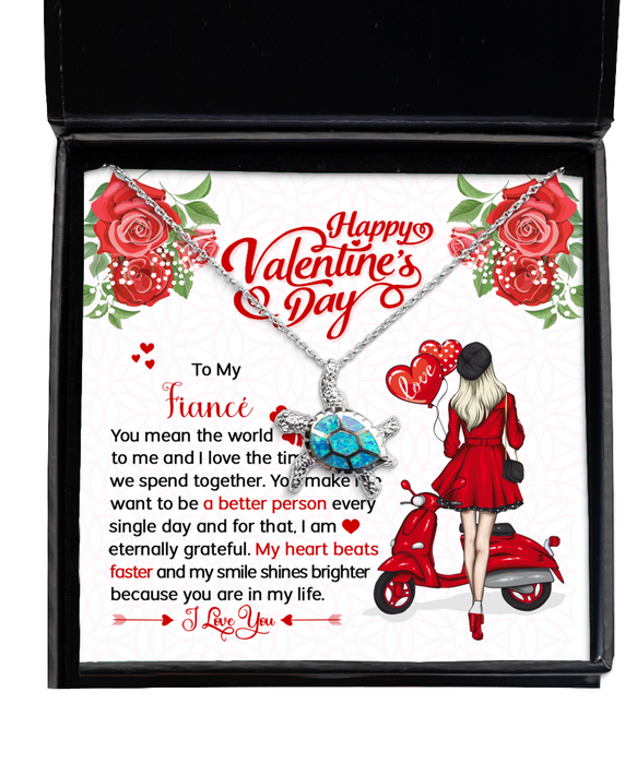 To My Fiance  Valentines Jewelry, Gift for Fiance, Opal Turtle Necklace, Funny, Unique, Thoughtful