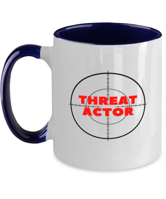 Cyber Security Analyst, Technician, CISO Coffee Mug, Hunt Threat Actors, Chief Information Security Officer, Cyber Security Analyst, Technician, CISO Funny, Inappropriate, Gag, Coffee Mug Navy Two Tone, Gift for Cyber Security Analyst, Technician, CISO