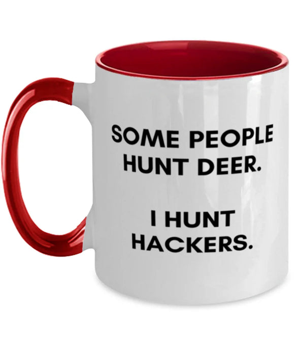 Cyber Security Analyst, Technician, CISO Coffee Mug, I Hunt Hackers, Chief Information Security Officer, Cyber Security Analyst, Technician, CISO Funny, Inappropriate, Gag, Coffee Mug Red Two Tone, Gift for Cyber Security Analyst, Technician, CISO