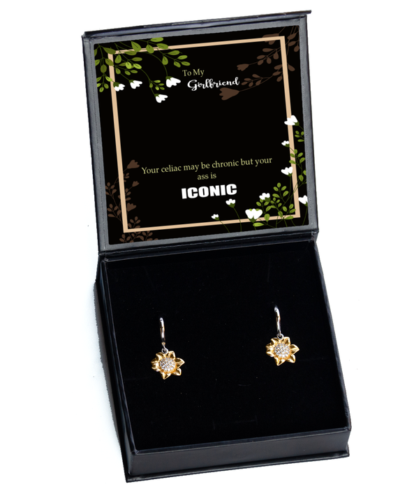 To My Girlfriend, Celiac Awareness, Girlfriend, Celiac Awareness Jewelry, Celiac is Chronic but Your Ass is Iconic, Sunflower Earrings