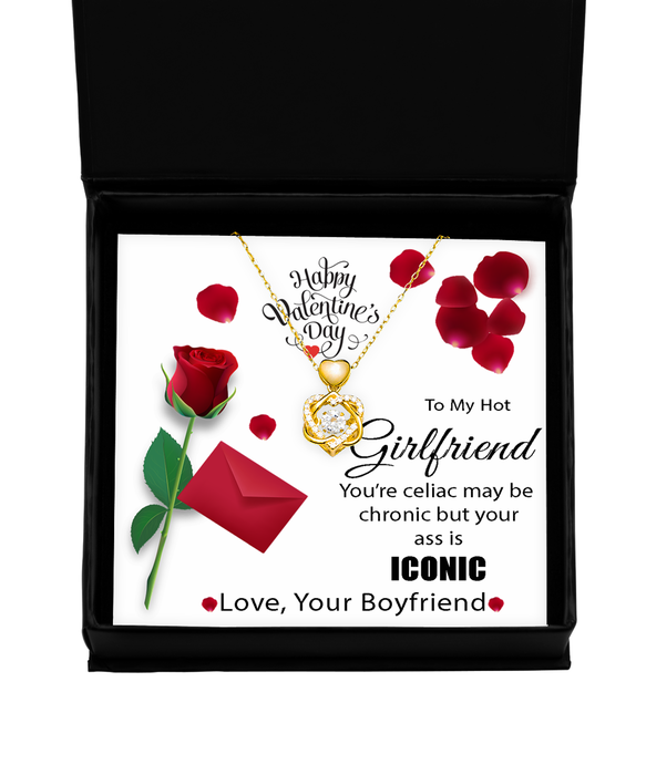 To My Hot Girlfriend, Valentines Day, Hot Girlfriend, Valentines Day Jewelry, Celiac is Chronic but Your Ass is Iconic, Heart Knot Gold Necklace