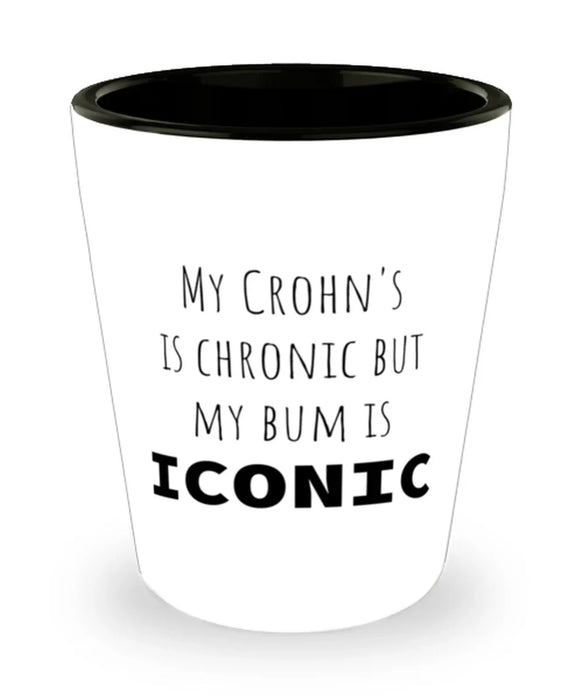 Crohns, Crohns Awareness, Shot Glass, My Crohns is Chronic but My Bum is Iconic, Crohns, Crohns Awareness, Funny, Inappropriate, Gag, Shot Glass, Gift for Crohns, Crohns Awareness,