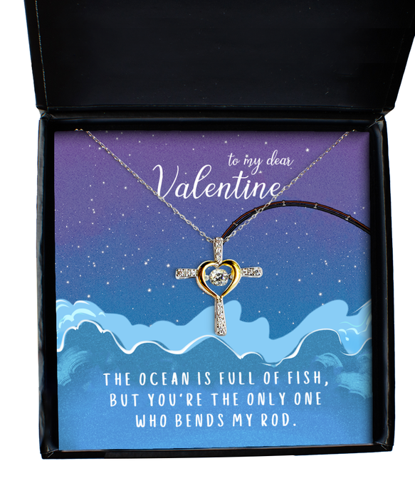 To My Girlfriend, Wife, Fiance, Valentine, Girlfriend, Wife, Fiance, Valentine Jewelry, All the Fish in the Sea Only One Who Bends My Rod, Cross Dancing Necklace