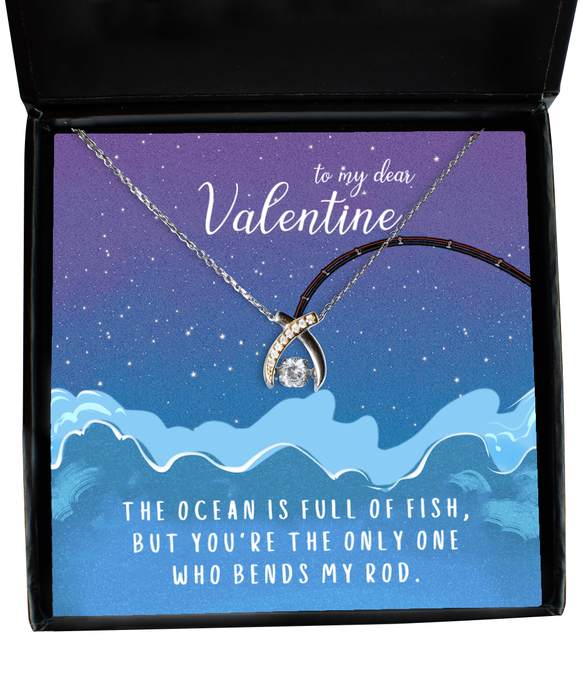 To My Girlfriend, Wife, Fiance, Valentine, Girlfriend, Wife, Fiance, Valentine Jewelry, All the Fish in the Sea Only One Who Bends My Rod, Wishbone Dancing Necklace