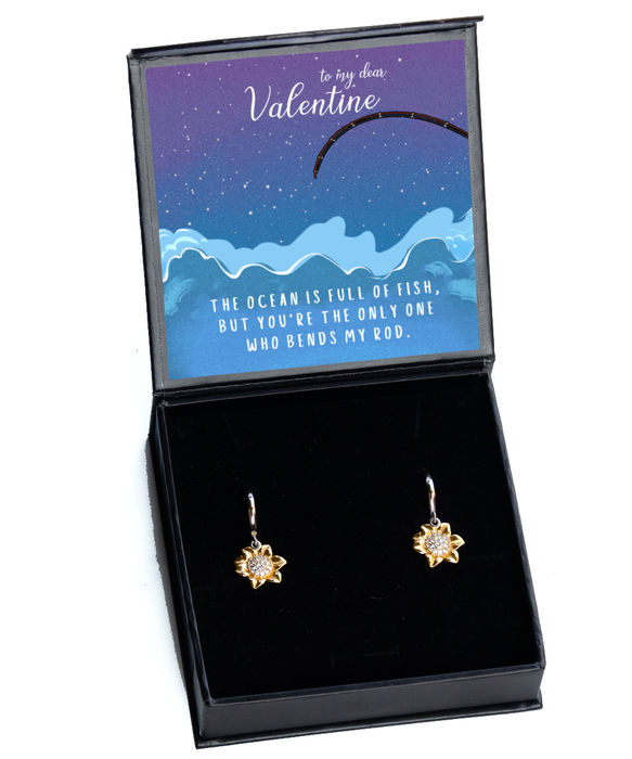 To My Girlfriend, Wife, Fiance, Valentine, Girlfriend, Wife, Fiance, Valentine Jewelry, All the Fish in the Sea Only One Who Bends My Rod, Sunflower Earrings