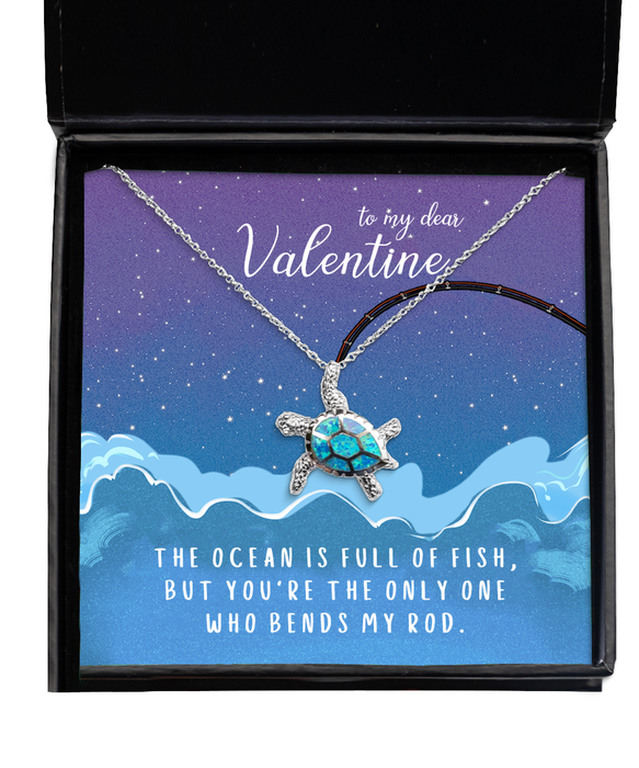 To My Girlfriend, Wife, Fiance, Valentine, Girlfriend, Wife, Fiance, Valentine Jewelry, All the Fish in the Sea Only One Who Bends My Rod, Turtle Necklace