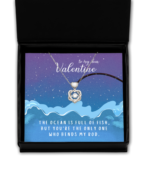 To My Girlfriend, Wife, Fiance, Valentine, Girlfriend, Wife, Fiance, Valentine Jewelry, All the Fish in the Sea Only One Who Bends My Rod, Heart Knot Silver Necklace