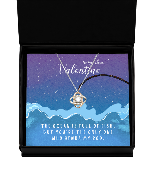 To My Girlfriend, Wife, Fiance, Valentine, Girlfriend, Wife, Fiance, Valentine Jewelry, All the Fish in the Sea Only One Who Bends My Rod, Love Knot Rose Gold Necklace