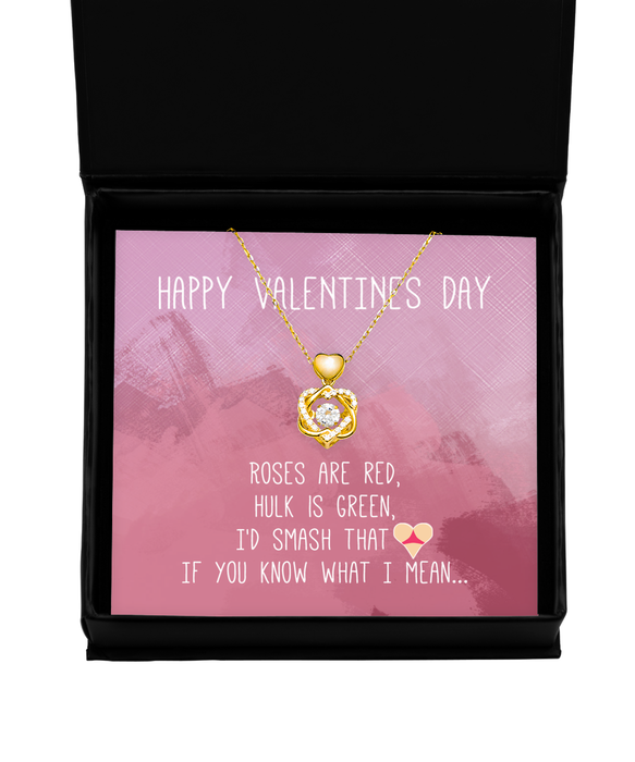 To My Girlfriend, Wife, Fiance, Valentine, Girlfriend, Wife, Fiance, Valentine Jewelry, Inappropriate, I'd Smash That Ass, Heart Knot Gold Necklace