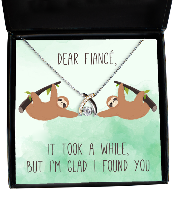 To My Fiance, Valentine, Fiance, Valentine Jewelry, Took a While Glad I found You Sloth, Wishbone Dancing Necklace