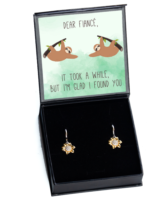 To My Fiance, Valentine, Fiance, Valentine Jewelry, Took a While Glad I found You Sloth, Sunflower Earrings