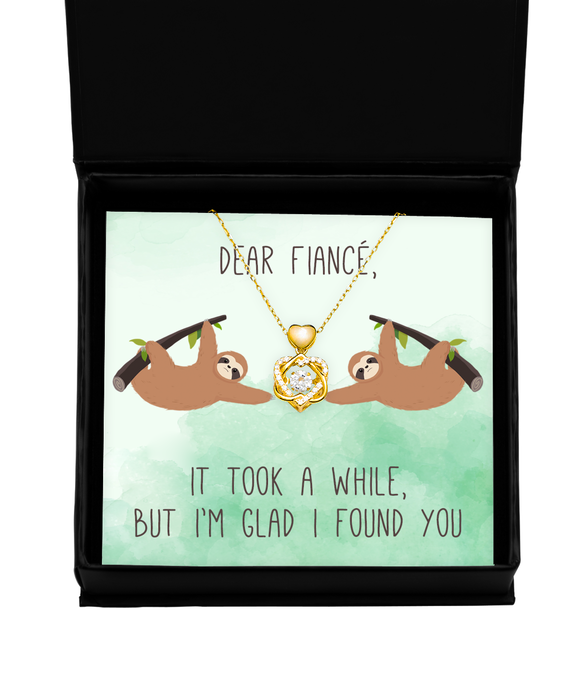 To My Fiance, Valentine, Fiance, Valentine Jewelry, Took a While Glad I found You Sloth, Heart Knot Gold Necklace