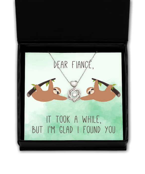 To My Fiance, Valentine, Fiance, Valentine Jewelry, Took a While Glad I found You Sloth, Heart Knot Silver Necklace