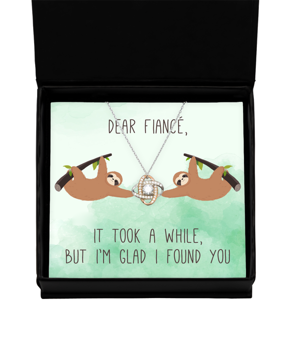 To My Fiance, Valentine, Fiance, Valentine Jewelry, Took a While Glad I found You Sloth, Love Knot Rose Gold Necklace