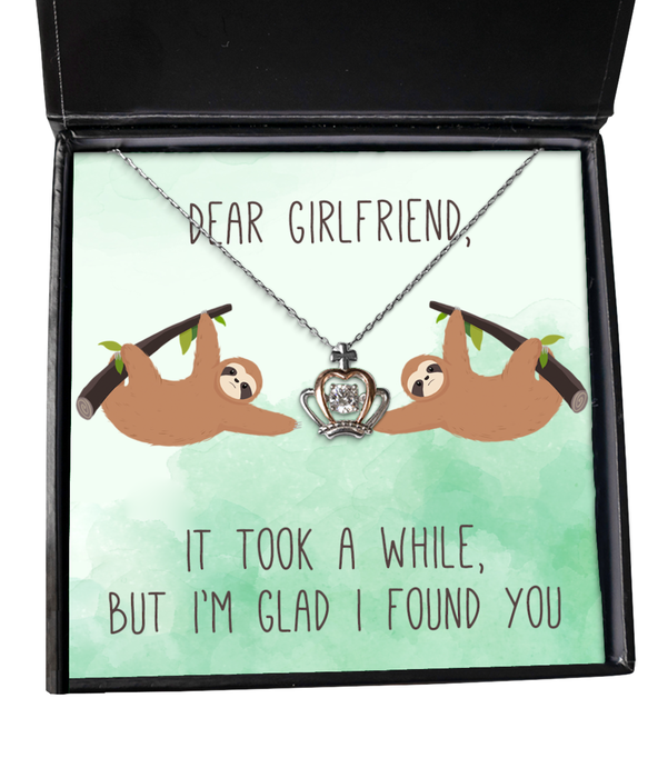 To My Girlfriend, Valentines, Girlfriend, Valentines Jewelry, Took a While Glad I found You Sloth, Crown Necklace