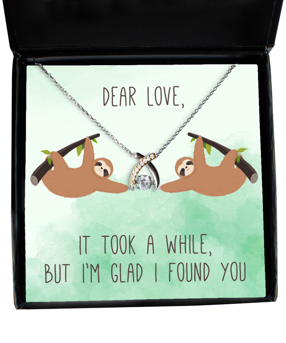 To My Wife, Valentines, Wife, Valentines Jewelry, Took a While Glad I found You Sloth, Wishbone Dancing Necklace