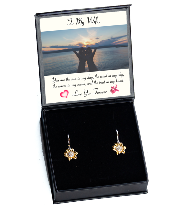 To My Wife, Wife Jewelry, You are the sun in my day, Sunflower Earrings