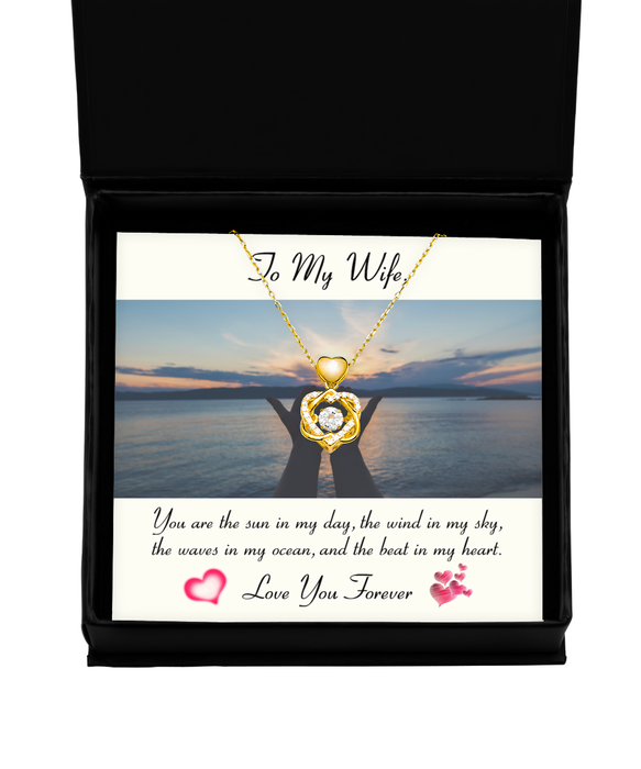 To My Wife, Wife Jewelry, You are the sun in my day, Heart Knot Gold Necklace