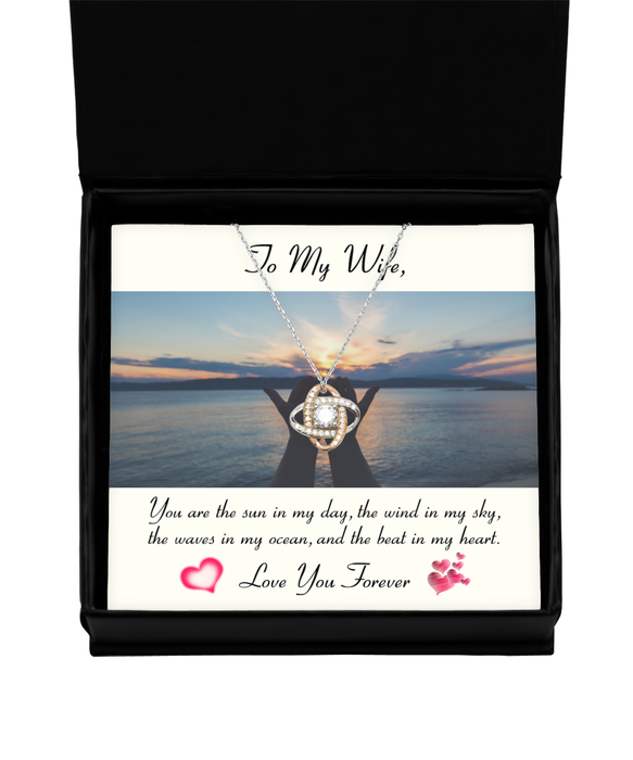 To My Wife, Wife Jewelry, You are the sun in my day, Love Knot Rose Gold Necklace