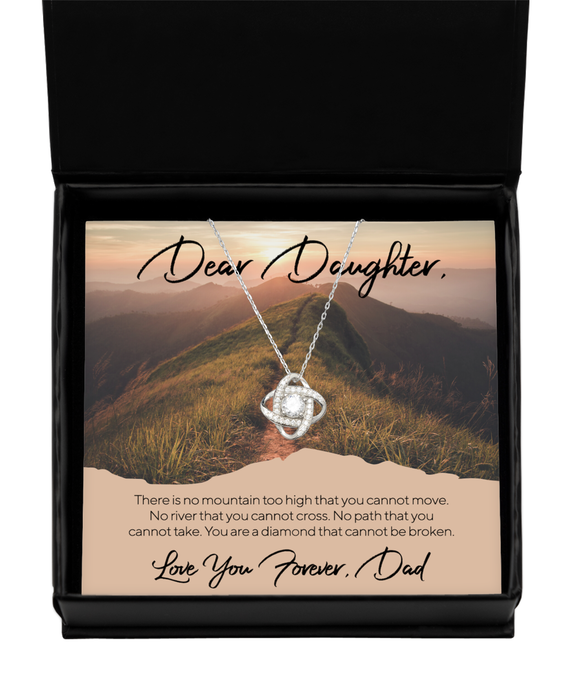 To My Daughter, Daughter Jewelry, No Mountain Too High, Love Knot Silver Necklace