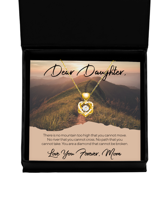 To My Daughter, Daughter Jewelry, No Mountain Too High, Heart Knot Gold Necklace