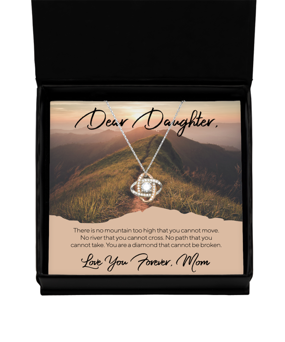 To My Daughter, Daughter Jewelry, No Mountain Too High, Love Knot Rose Gold Necklace