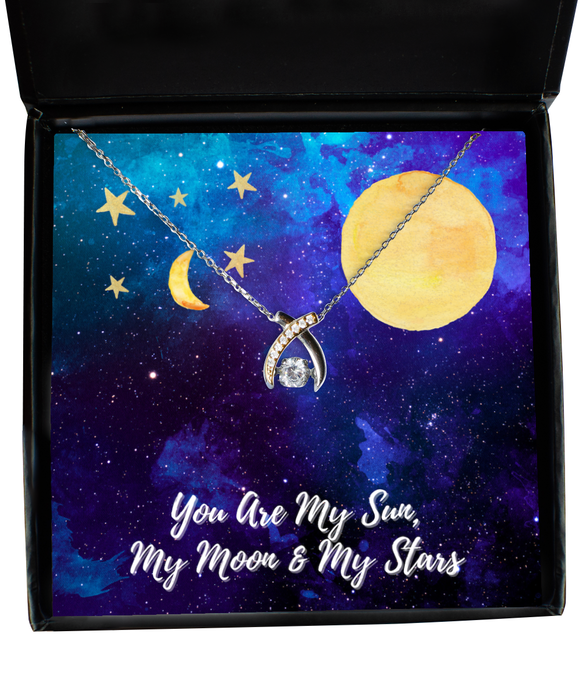 To My Wife, Fiance, Girlfriend, Wife, Fiance, Girlfriend Jewelry, You are the Sun, Moon, Stars, Wishbone Dancing Necklace