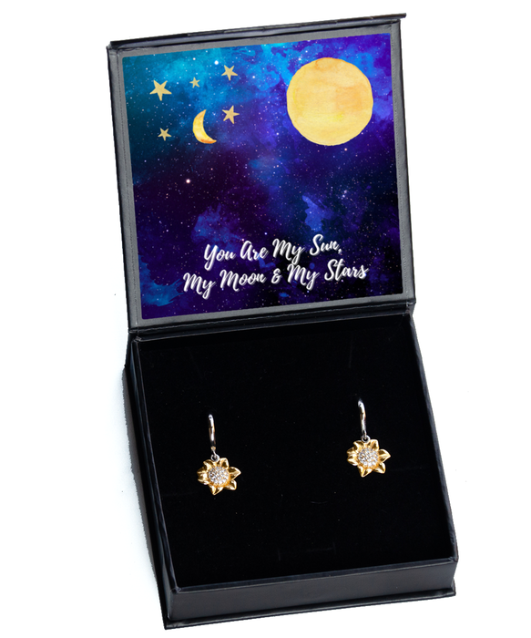 To My Wife, Fiance, Girlfriend, Wife, Fiance, Girlfriend Jewelry, You are the Sun, Moon, Stars, Sunflower Earrings