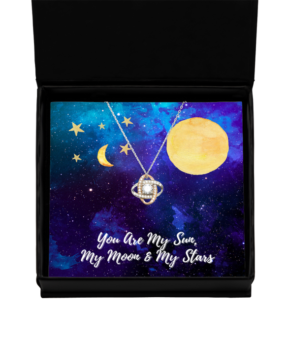 To My Wife, Fiance, Girlfriend, Wife, Fiance, Girlfriend Jewelry, You are the Sun, Moon, Stars, Love Knot Rose Gold Necklace