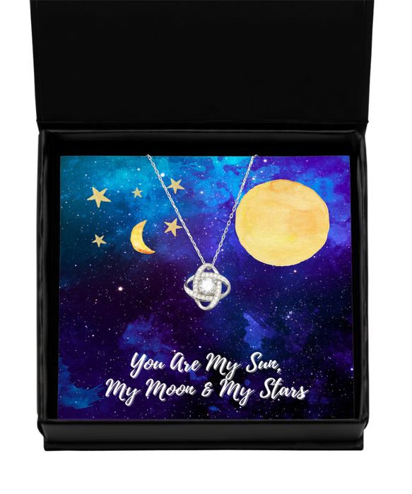 To My Wife, Fiance, Girlfriend, Wife, Fiance, Girlfriend Jewelry, You are the Sun, Moon, Stars, Love Knot Silver Necklace