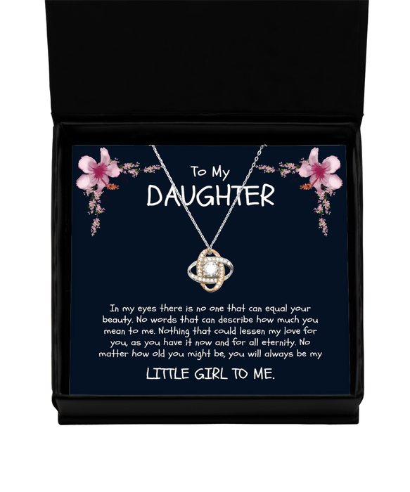 To My Daugher, Daugher Jewelry, You will always be my little girl, Love Knot Rose Gold Necklace