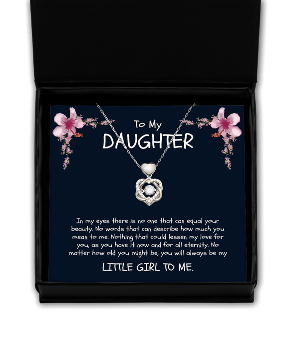 To My Daugher, Daugher Jewelry, You will always be my little girl, Heart Knot Silver Necklace