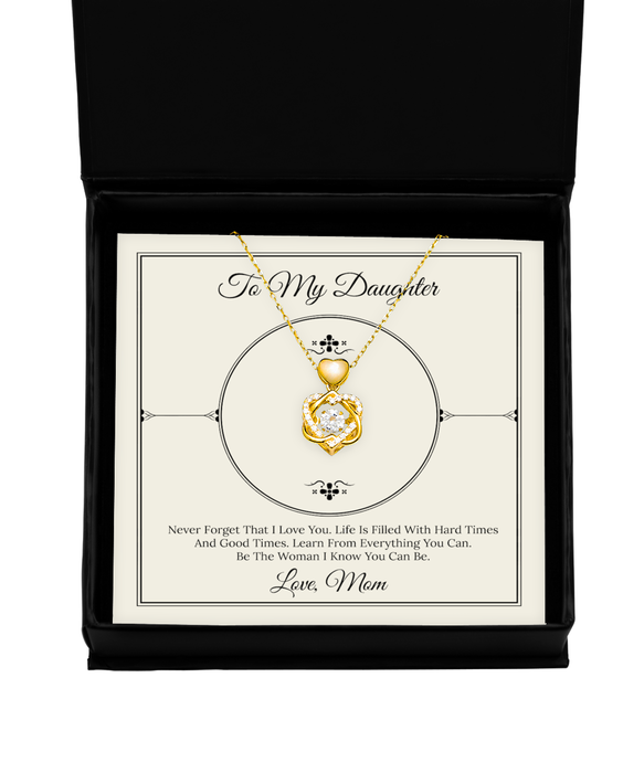 To My Daugher, Daugher Jewelry, Never Forget I love you, Heart Knot Gold Necklace